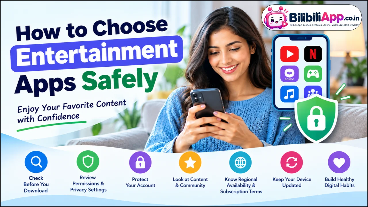A person choosing entertainment apps on a smartphone safely